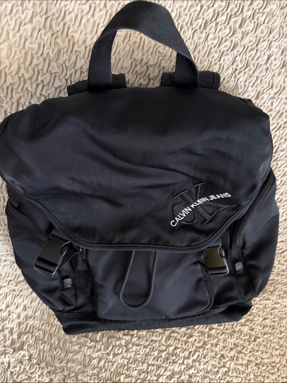 Calvin Klein Jeans Black Nylon Backpack with Front Flap and Logo - Picture 7 of 9